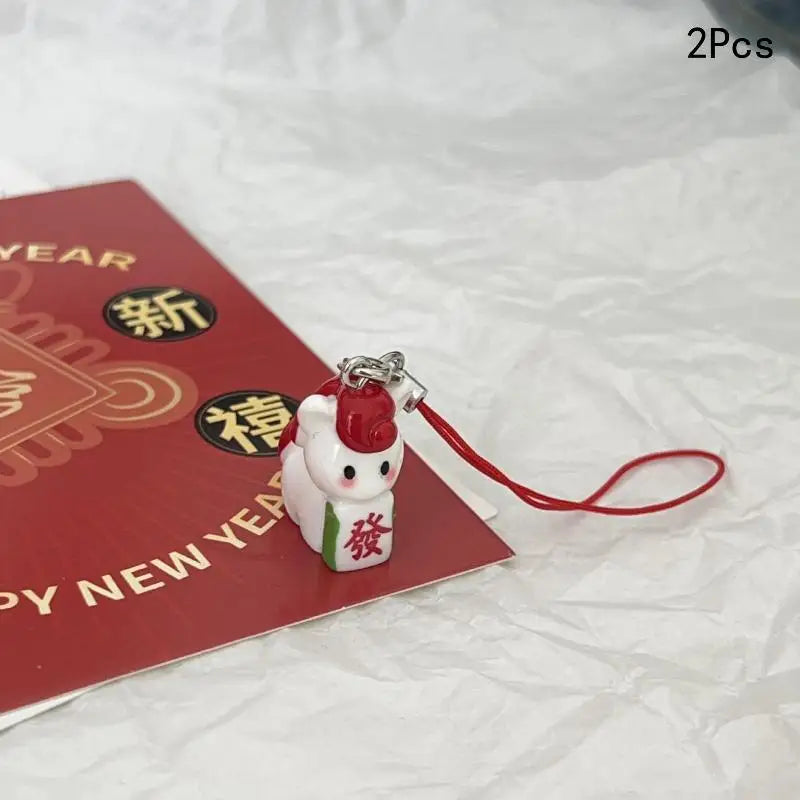 2PCS Cute Red Pony Keychain New Year Charm Pendant