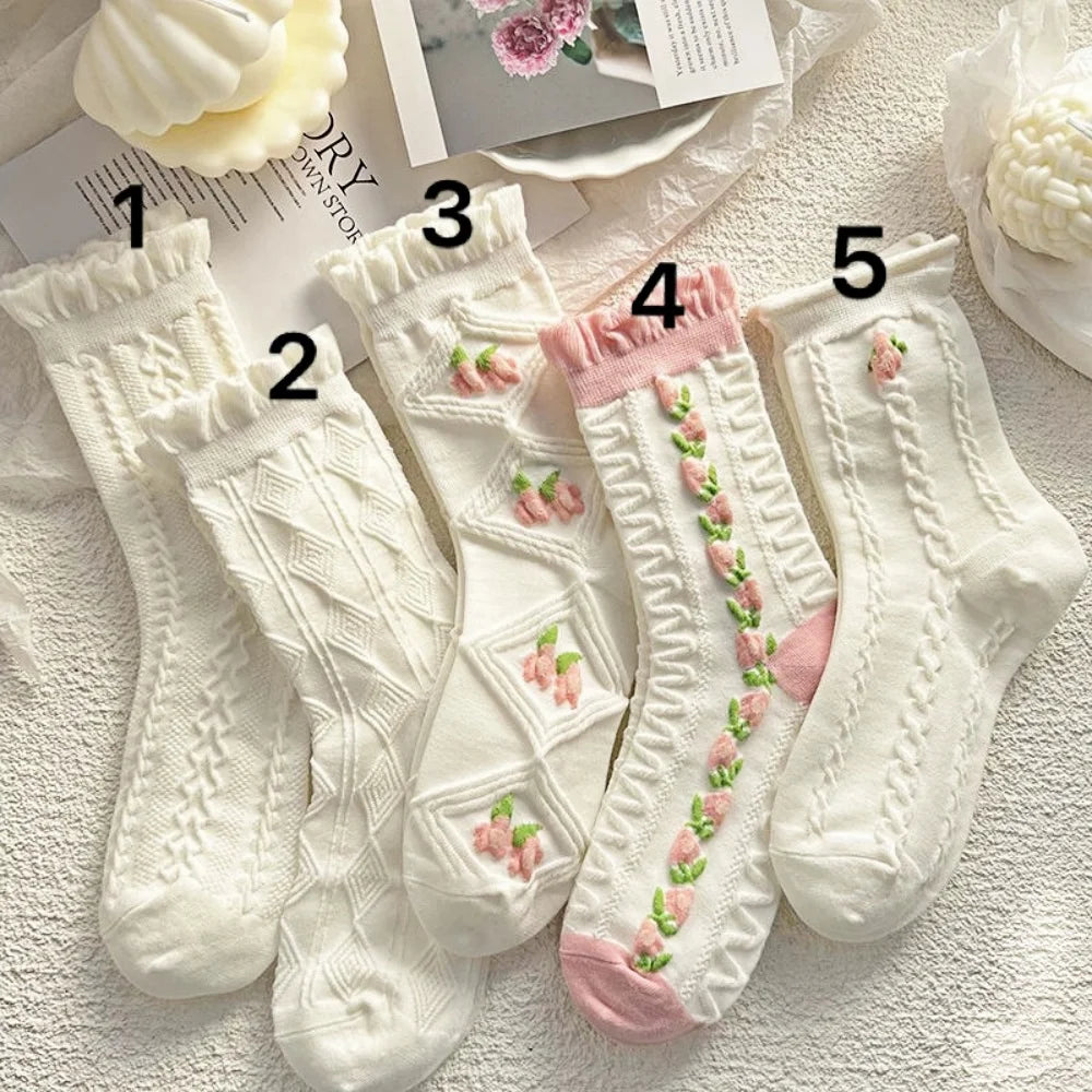5-Pack Women’s Lace Ruffle Cotton Socks