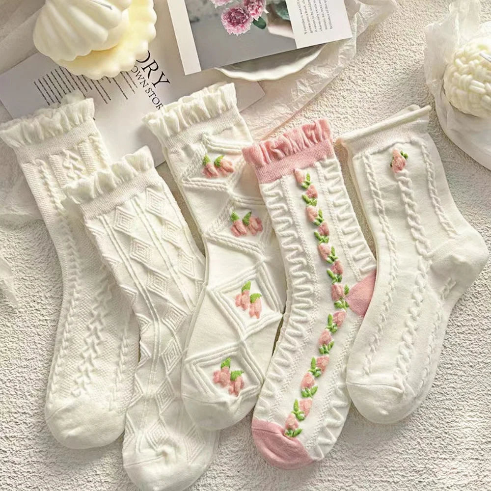 5-Pack Women’s Lace Ruffle Cotton Socks
