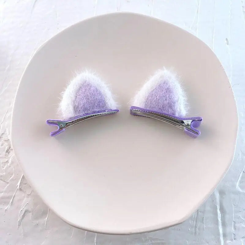 2PCS Plush Cat Ear Hair Clips for Kids