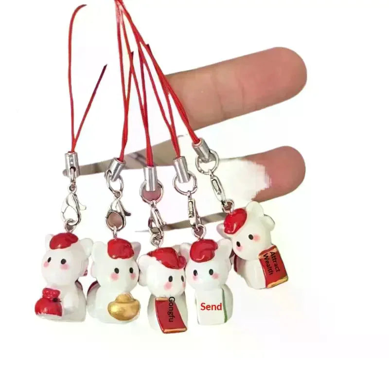 2PCS Cute Red Pony Keychain New Year Charm Pendant