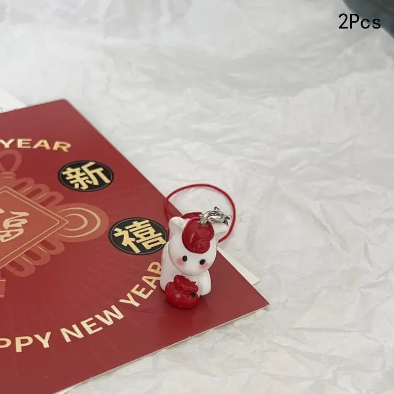 2PCS Cute Red Pony Keychain New Year Charm Pendant
