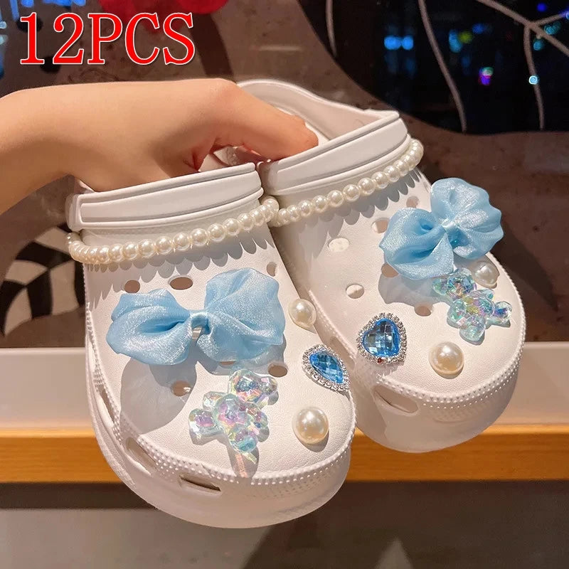 12/14PCS Bow & Pearl Shoe Charms Set Detachable DIY Shoe Decorations