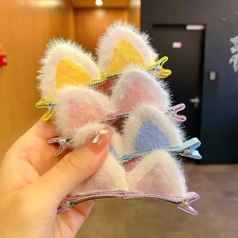 2PCS Plush Cat Ear Hair Clips for Kids