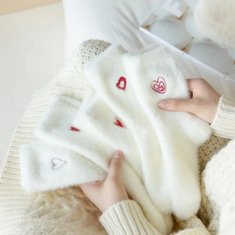 5-Pack Plush Heart Winter Socks for Women