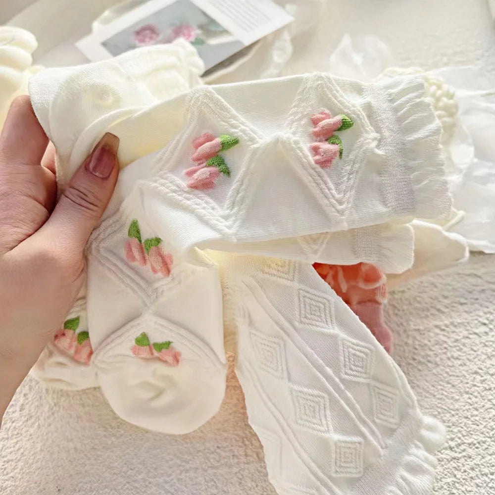 5-Pack Women’s Lace Ruffle Cotton Socks