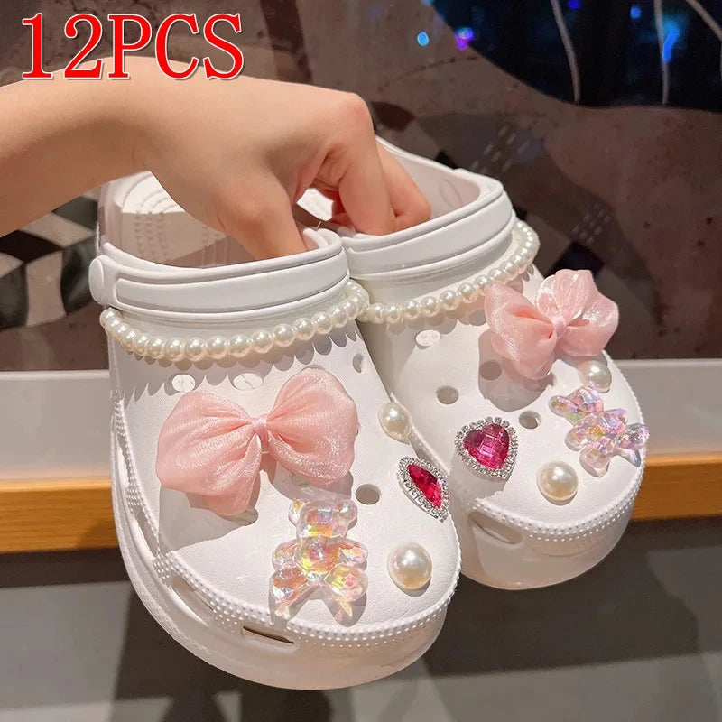 12/14PCS Bow & Pearl Shoe Charms Set Detachable DIY Shoe Decorations