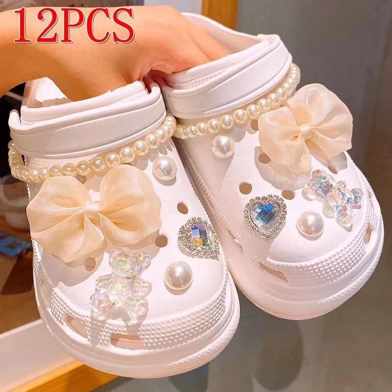 12/14PCS Bow & Pearl Shoe Charms Set Detachable DIY Shoe Decorations