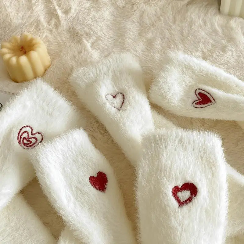 5-Pack Plush Heart Winter Socks for Women