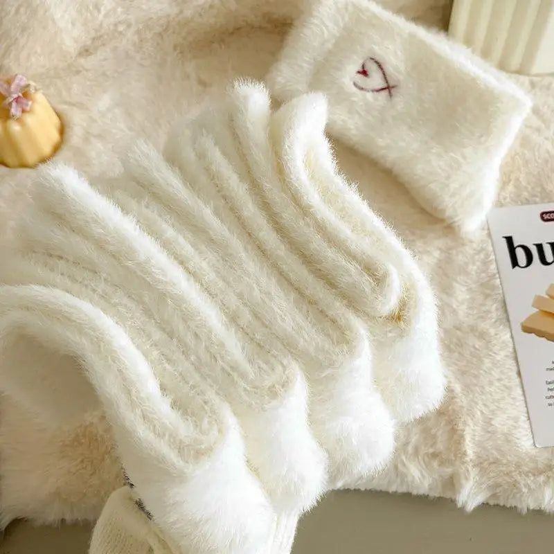 5-Pack Plush Heart Winter Socks for Women