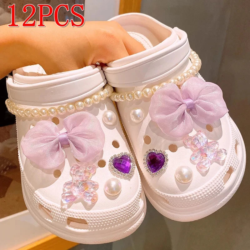 12/14PCS Bow & Pearl Shoe Charms Set Detachable DIY Shoe Decorations