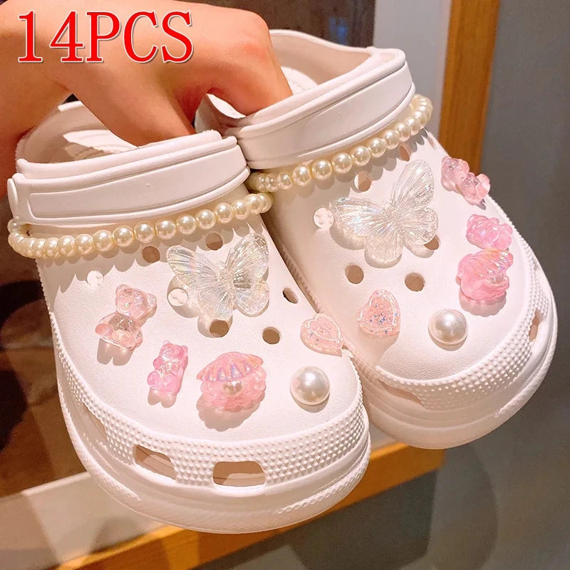 12/14PCS Bow & Pearl Shoe Charms Set Detachable DIY Shoe Decorations