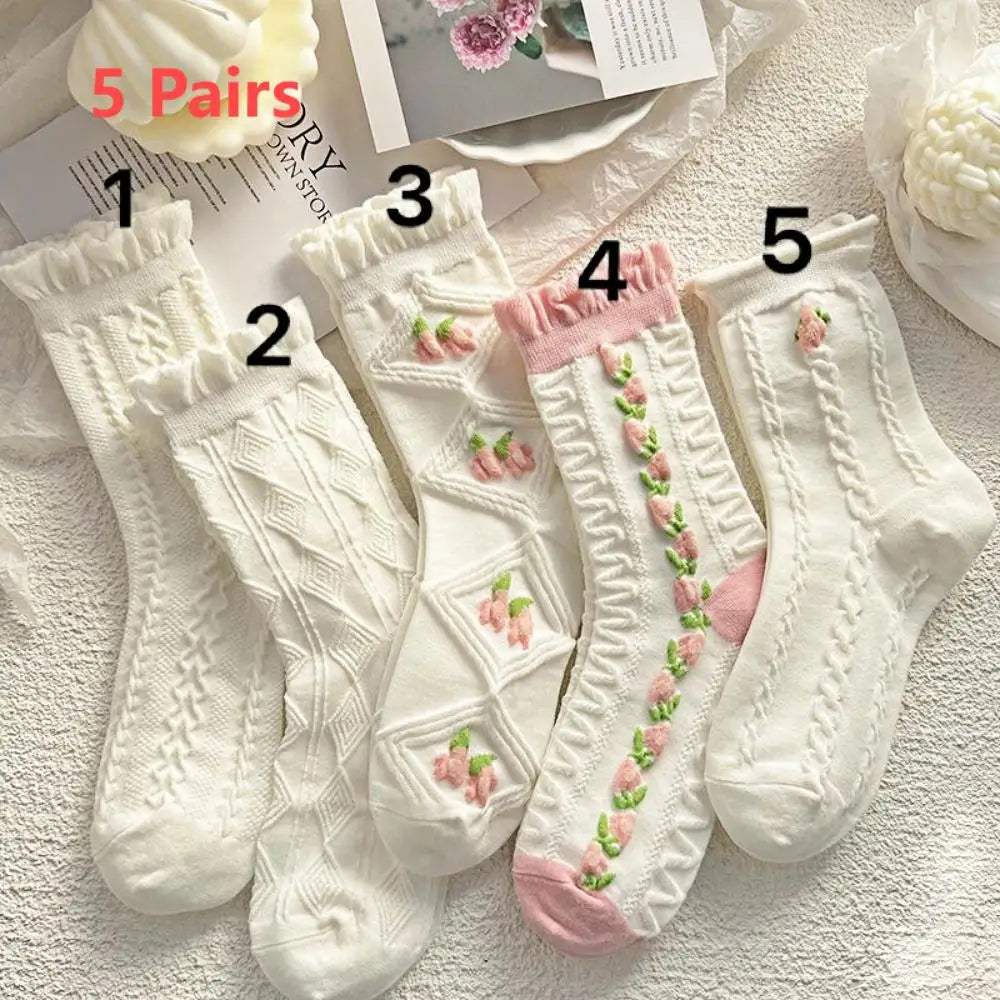 5-Pack Women’s Lace Ruffle Cotton Socks
