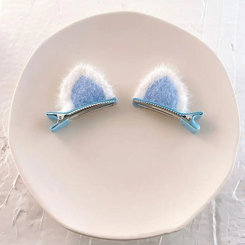 2PCS Plush Cat Ear Hair Clips for Kids