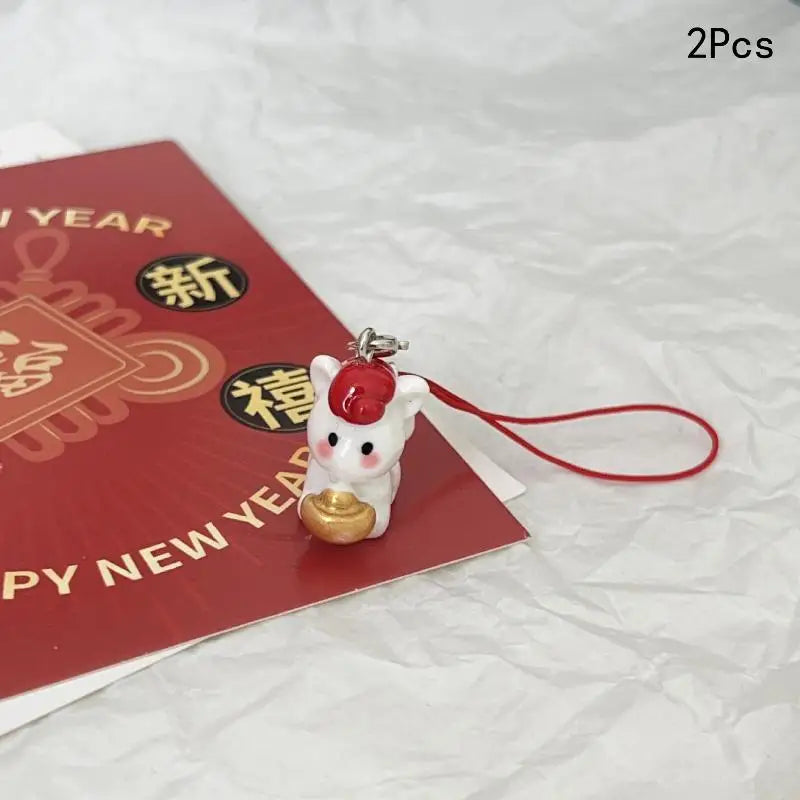 2PCS Cute Red Pony Keychain New Year Charm Pendant