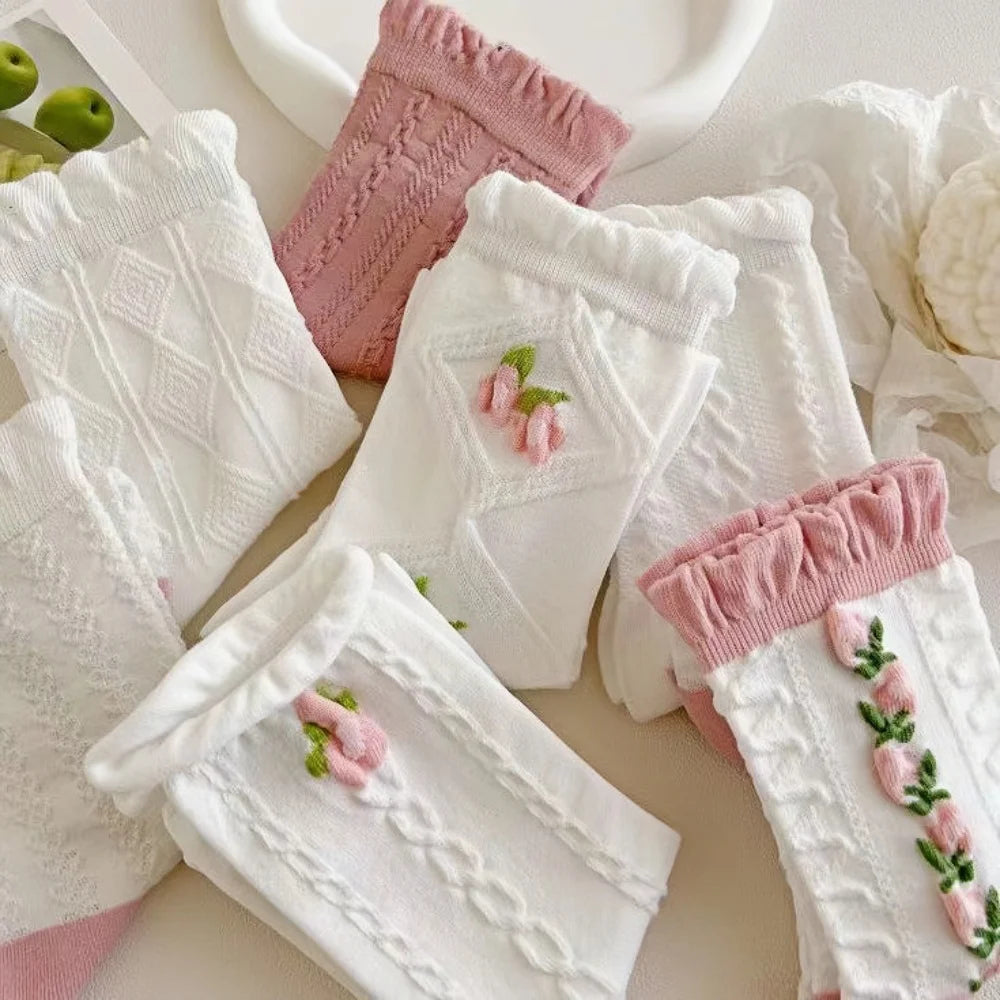 5-Pack Women’s Lace Ruffle Cotton Socks