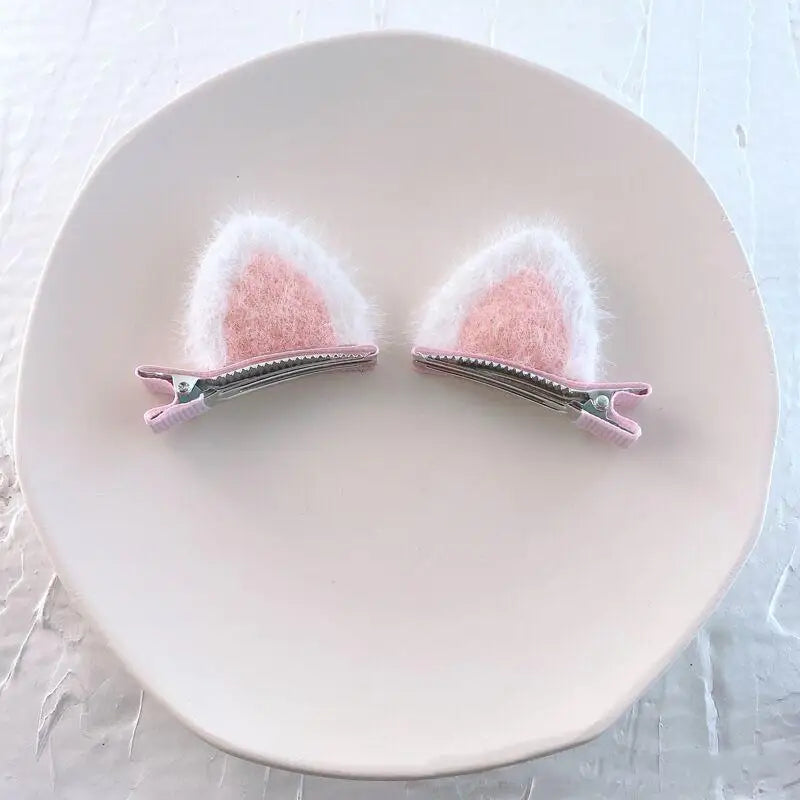 2PCS Plush Cat Ear Hair Clips for Kids