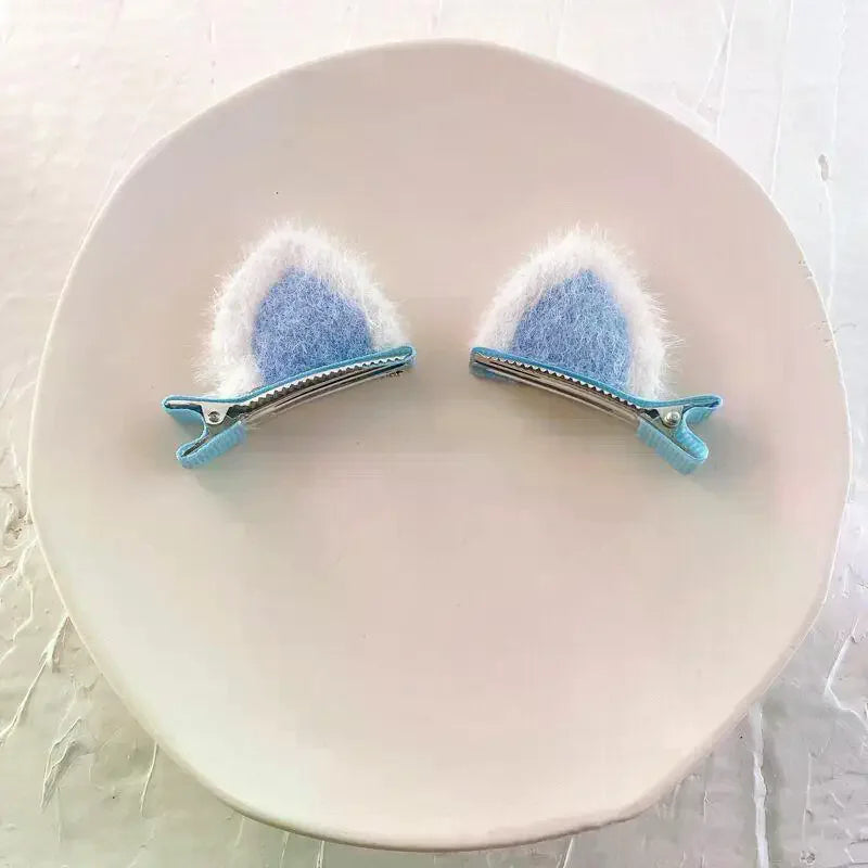 2PCS Plush Cat Ear Hair Clips for Kids
