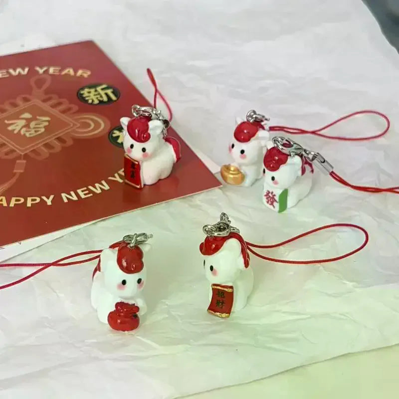 2PCS Cute Red Pony Keychain New Year Charm Pendant