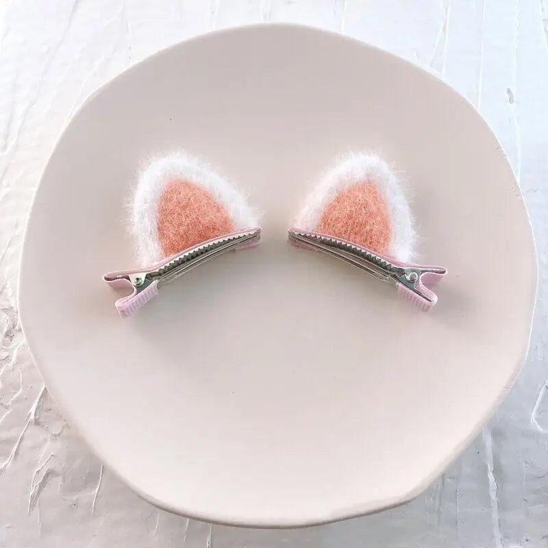 2PCS Plush Cat Ear Hair Clips for Kids