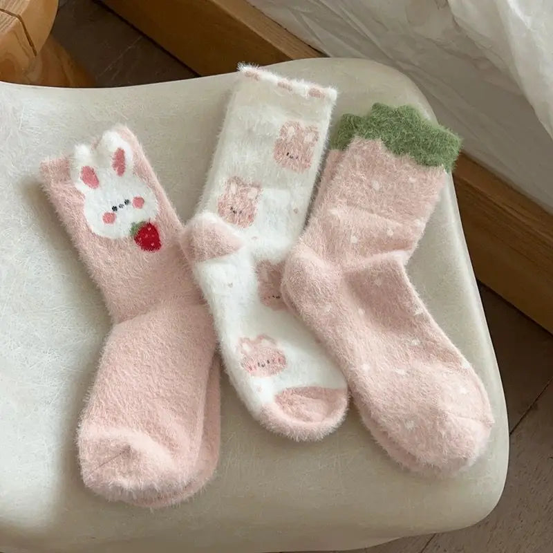 3 Pairs Women Cozy Bunny Winter Socks