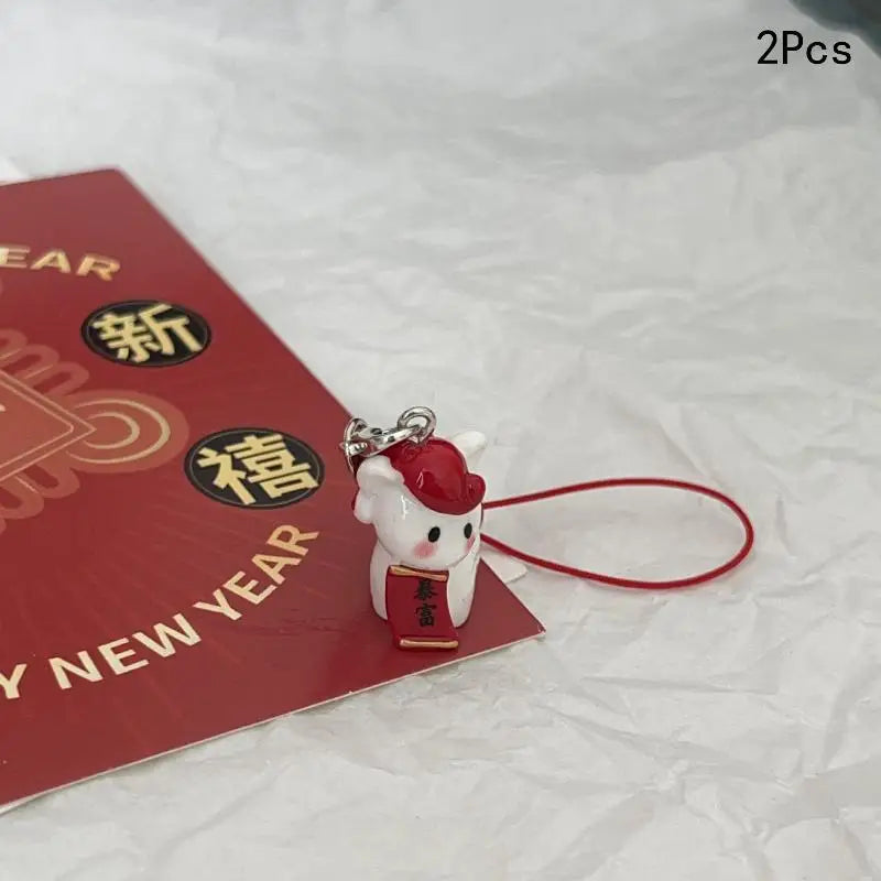 2PCS Cute Red Pony Keychain New Year Charm Pendant