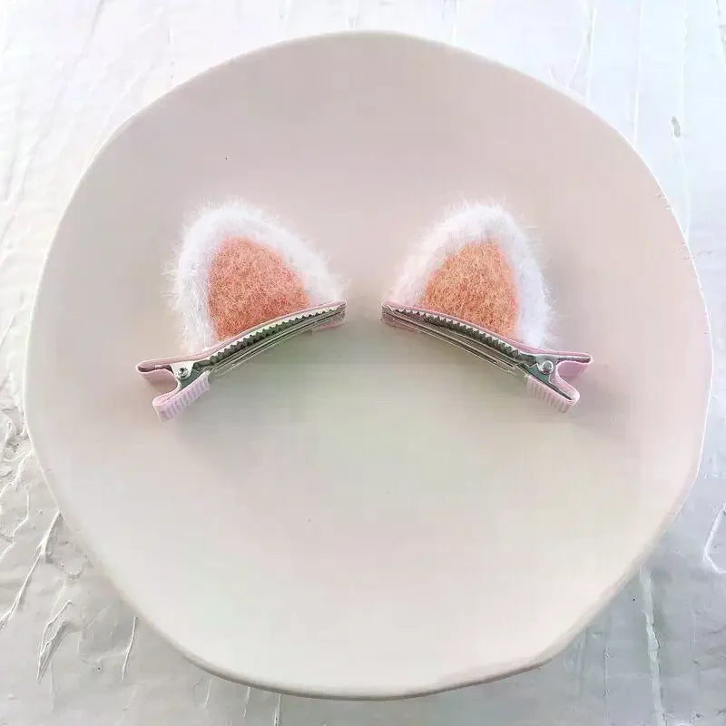 2PCS Plush Cat Ear Hair Clips for Kids