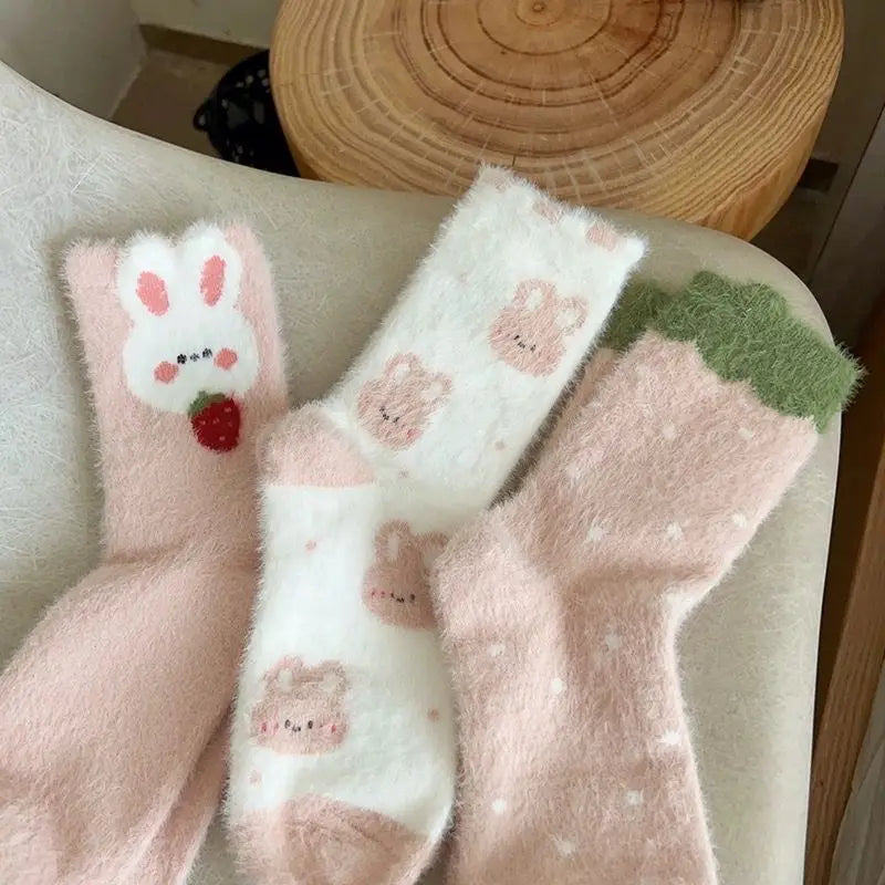 3 Pairs Women Cozy Bunny Winter Socks