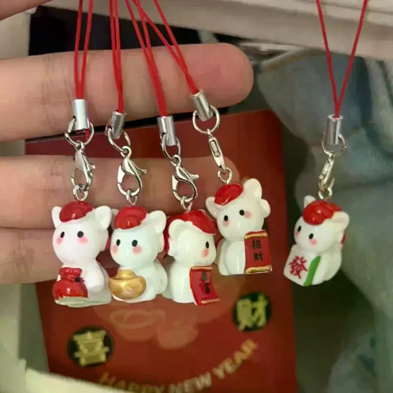 2PCS Cute Red Pony Keychain New Year Charm Pendant