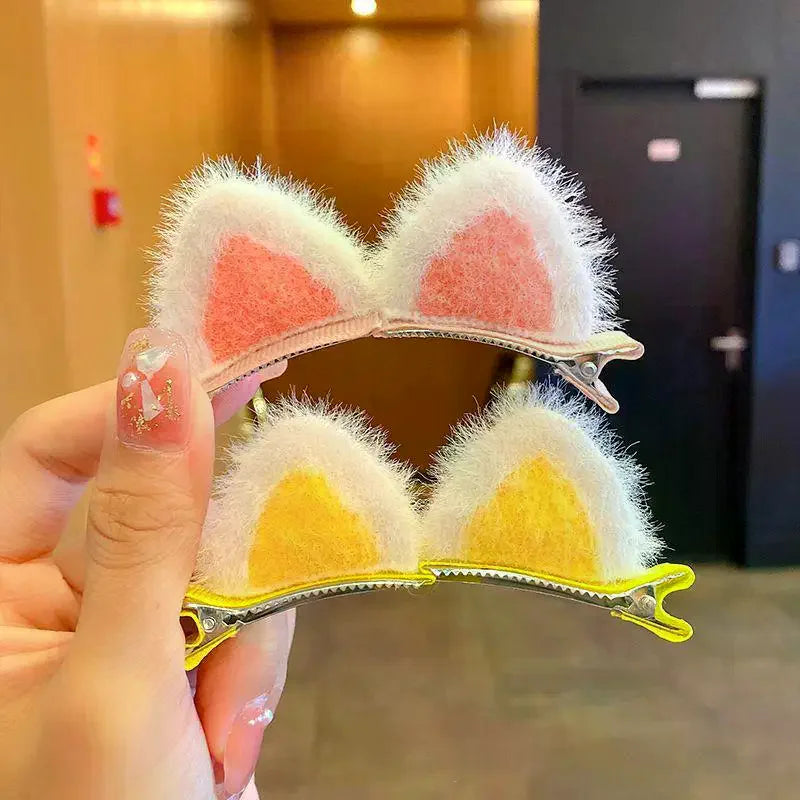 2PCS Plush Cat Ear Hair Clips for Kids